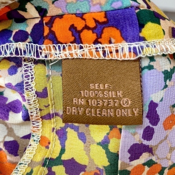 Ali Ro Colorful Floral Pleated Silk Dress Sz 12 - Picture 10 of 10